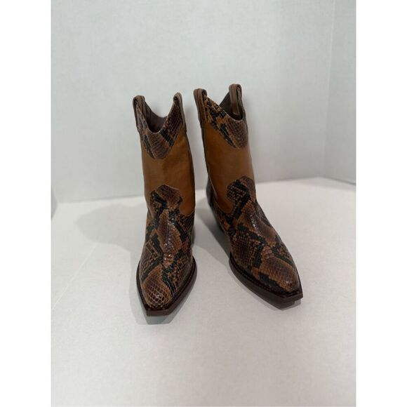 New Vic Matie Brown Snake Skin Short Cowgirl Boots Size 36 EU (US 6) - Picture 7 of 10